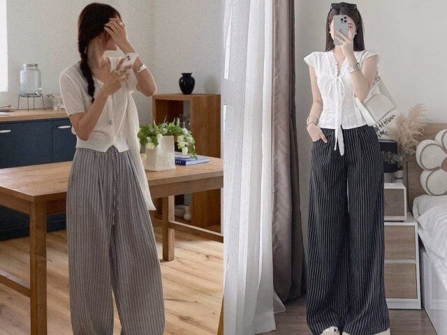 Họa tiết sọc dọc không chỉ tạo điểm nhấn cho outfit mà còn giúp người mặc "ăn gian" chiều cao một cách tinh tế.