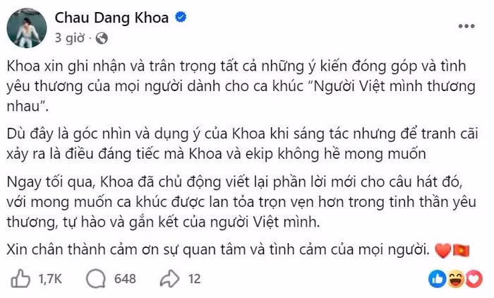 Việc chủ động thay đổi ca từ cho thấy sự cầu thị của nhạc sĩ trước phản hồi từ công chúng.